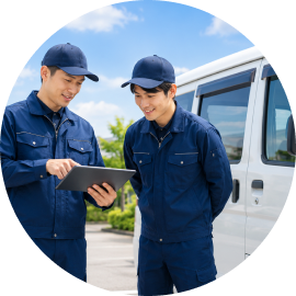 先輩ドライバーから研修を受ける様子